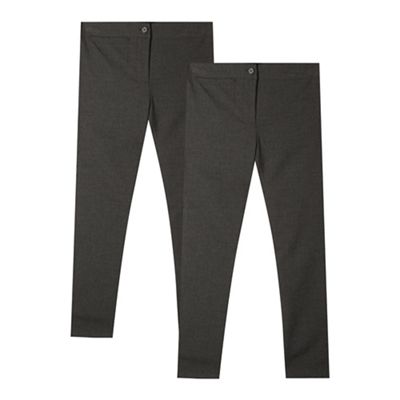 Pack of two girls' grey slim fit school trousers